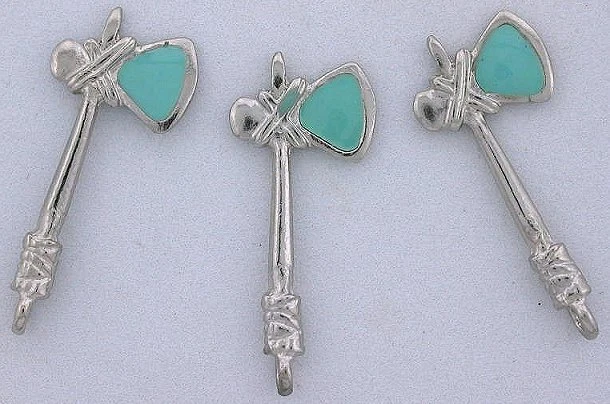 Set Of Five Silver Color Southwest Blue Enamel Tomahawk Hatchet Pendant Focal