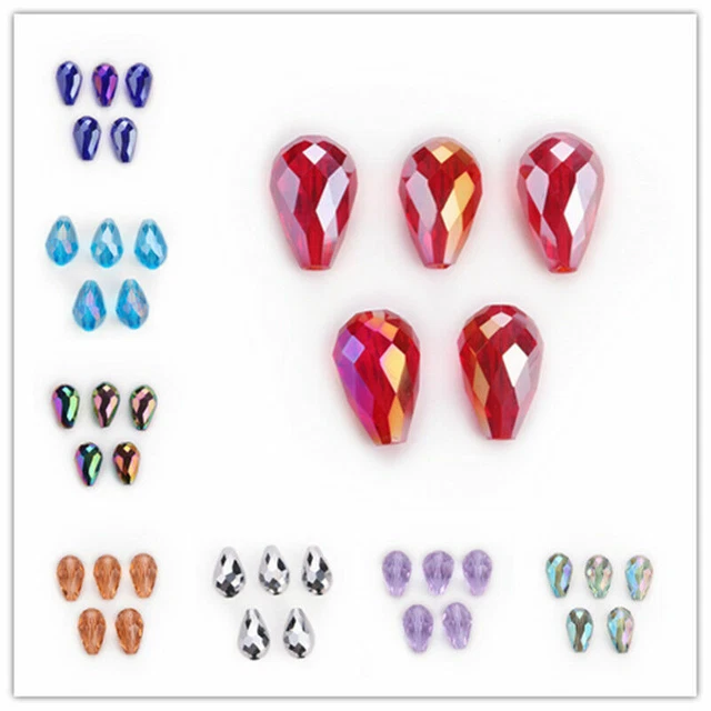 Bulk Glass Crystal Charm Teardrop Spacer Loose Beads DIY Jewelry Finding 10x15mm