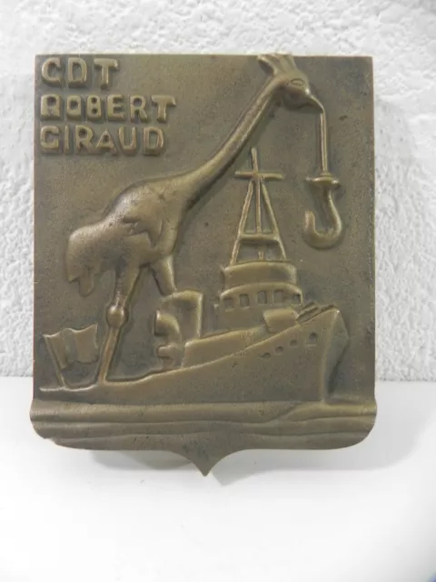 Importante plaque en bronze Commandant ROBERT GIRAUD Marine Aeronavale Indochine
