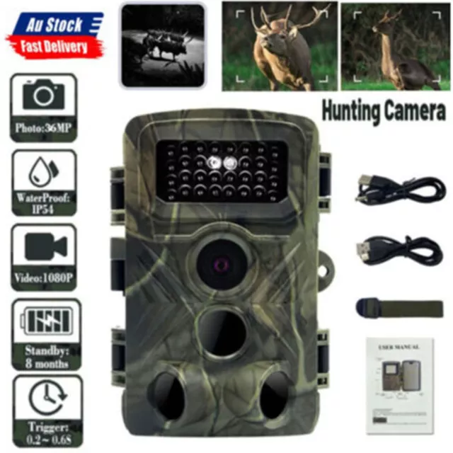 Trail Hunting Camera 36MP 4K Wildlife Game Night Vision Outdoor Security Cam AU