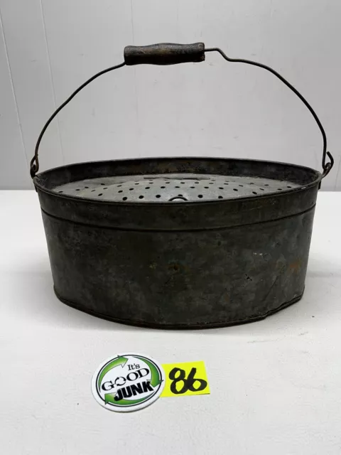 Vintage . Black Oval Bait Bucket Galvanized Minnow Bucket Wood