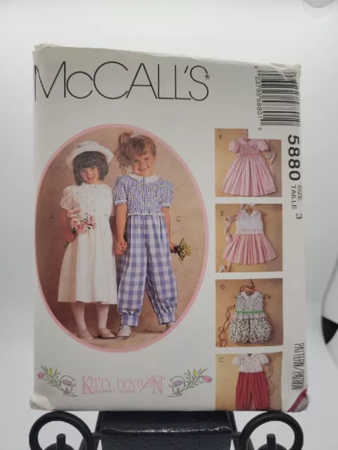 UNCUT MCCALLS SEWING Pattern 5880 Girls 3 Dress Jumpsuit Kitty Benton  Gourmet $7.99 - PicClick