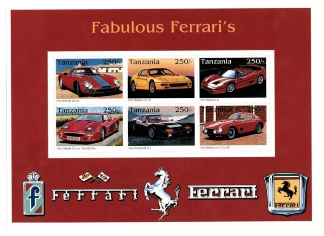 Tanzania 1996 - Fabulous Ferraris - Classic Cars Sheet of 6 Stamps - MNH