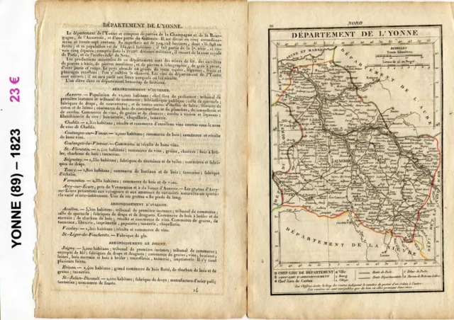 Dépt 89 - XIX ème Siècle Belle Petite Carte avec 2 Pages de Renseignements  1823