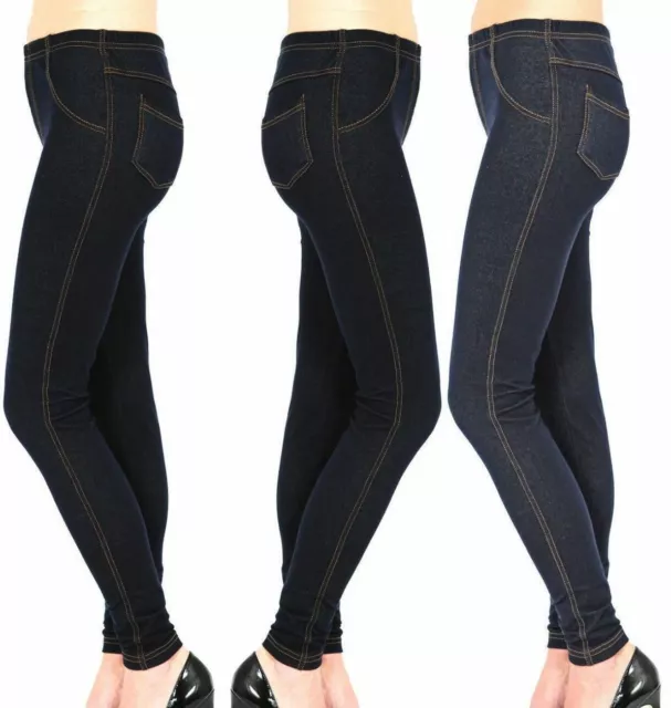 Ladies Women Stretchy Denim Look Skinny Jeggings Leggings Plus Size 8-26 UK New