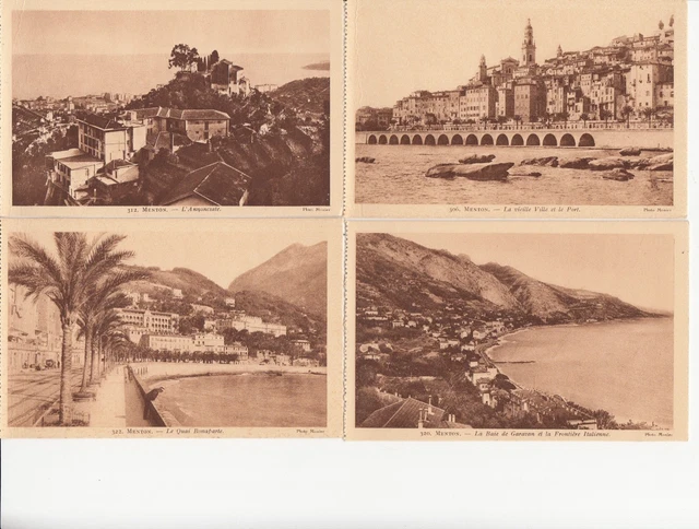 Lot 4 cartes postales anciennes MENTON photo munier
