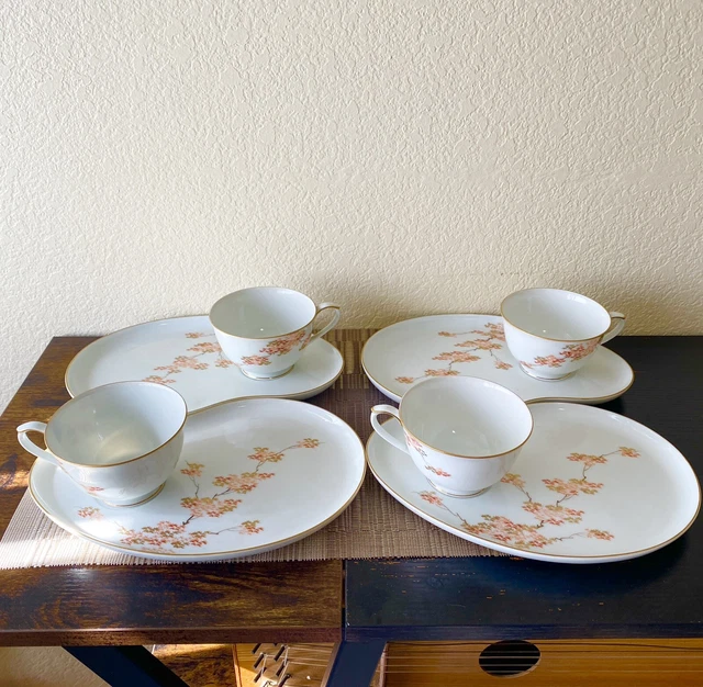 VINTAGE MID CENTURY 4 Cups Saucers Plates FUKAGAWA ARITA Maple China