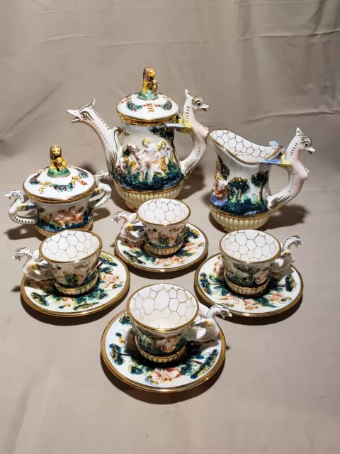 Capodimonte Cherub & Dragon Demitasse Espresso Tea Set Signed Italy 565 Rare