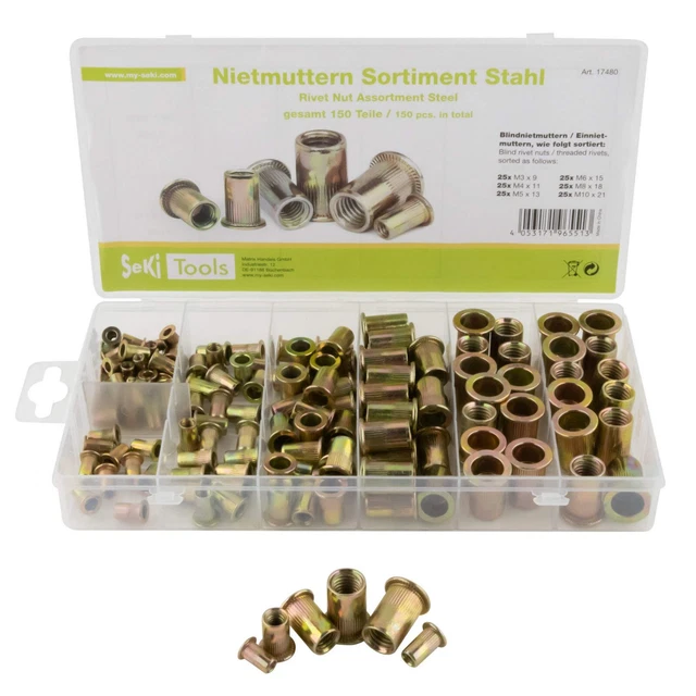Assortimento dadi rivetto acciaio 150 pezzi dadi rivetto ciechi dadi rivetto