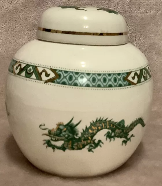 1970’s-90’s Crown Devon Fielding green dragon Ginger Jar made for Fortnum& Mason