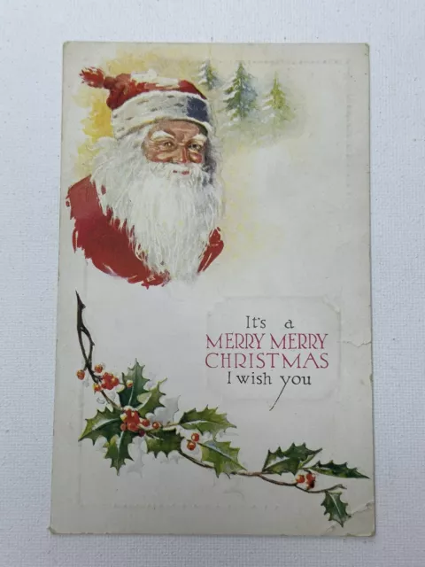 Antique Christmas Postcard ~Vintage Santa Postcard ~ A Merry Christmas ~ WOB