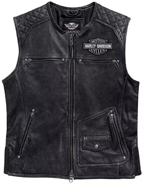 Harley Davidson Para Hombre Cuero Genuino Negro Motociclista Chaleco Chaqueta de Cuero Moto Café