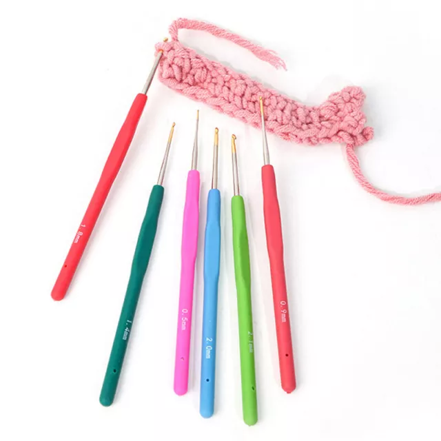 0.5-2.8mm Aluminium Crochet Hooks Soft Grip Handles Knitting Needles Multicolor