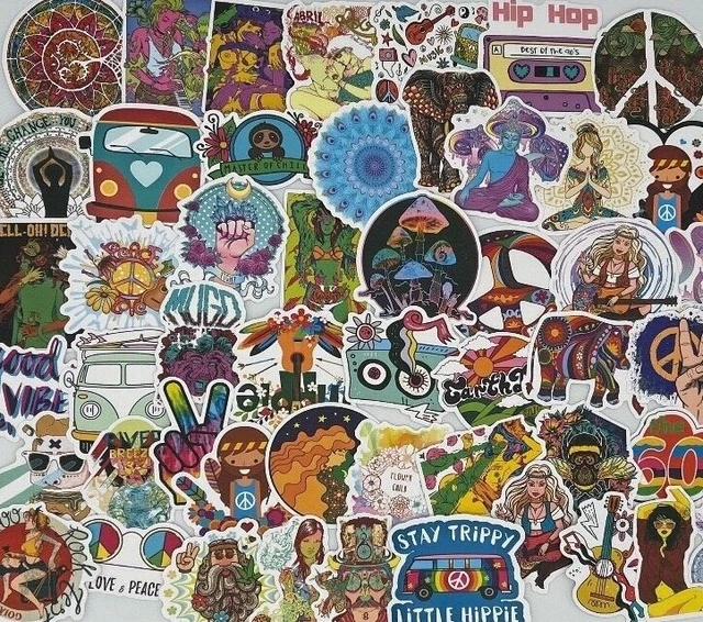 50 Sticker Aufkleber Stickerbomb Hippi Flower Power Woodstock 70´s Peace