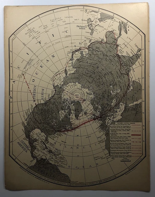 1929 Antique NOTABLE WORLD AVIATION FLIGHTS Map New Peerless Atlas of the World