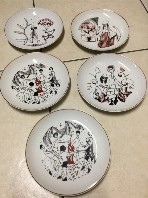 5 Vintage Naaman Isreal Fine Porcelain Plate Bowl 7.5" Jewish Religious 5 Vintage Naaman Isreal Fine Porcelain Plate Bowl 7.5" Jewish Religious
