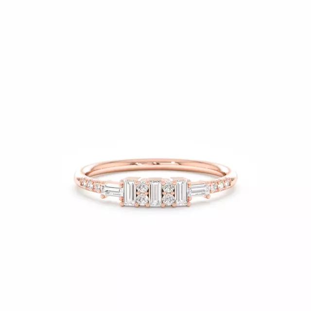 0.40 Ct Round and Baguette Moissanite Eternity Wedding Band Ring 14k Rose Gold