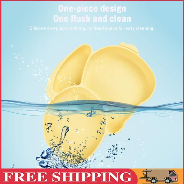 Cartoon Children Dishes Cute Silicone Baby Feeding Dishes Baby Cutlery (Yellow)