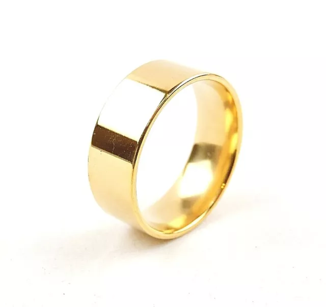 Stainless Steel Gold Plated 8 mm Wide Comfort Fit Band Ring