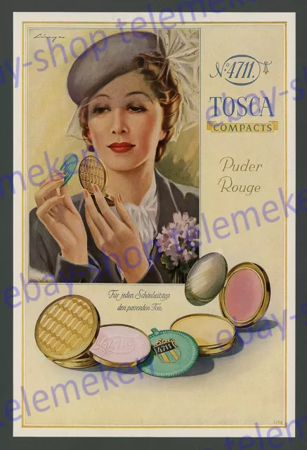 or. Farb-Reklame Ewald Linge 4711 Tosca Kosmetik Dame Eleganz Art Deco Köln 1939