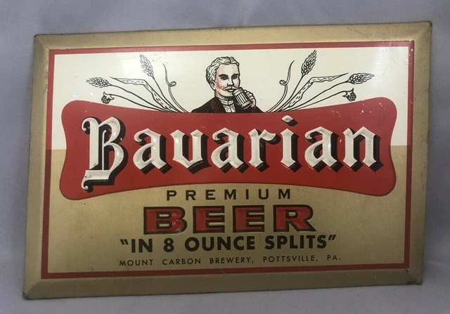 Vintage BAVARIAN BEER Mount Carbon Brewery Tin Advertising SIGN