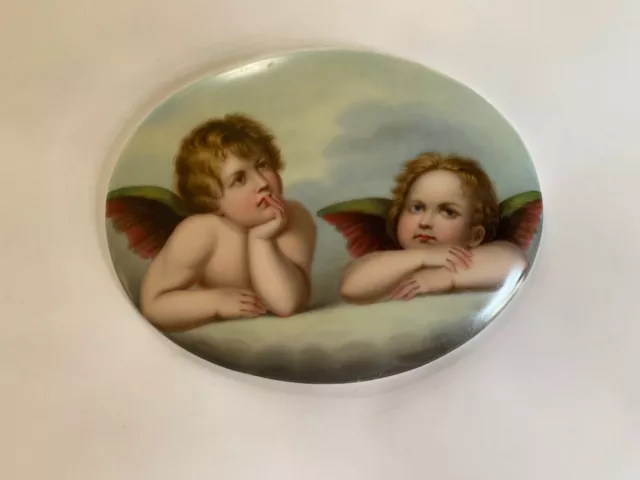 KPM or Hutschenruether hand-painted Porcelain Plaque: Two Cherubs After Raphael