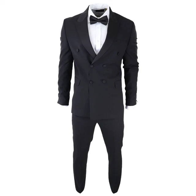 MENS DOUBLE BREASTED Black Tuxedo Suit Dinner Jacket Stripe Trouser Tux