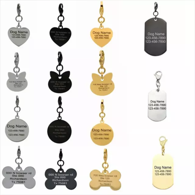Personalised ID Tags Engraved Dog Tag Cat Collar Name Disc Pet Cat All Shapes