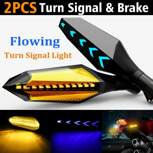 2x Motorcycle 12-LED Turn Signal Lamp Sequential Flowing Indicator Lights Amber