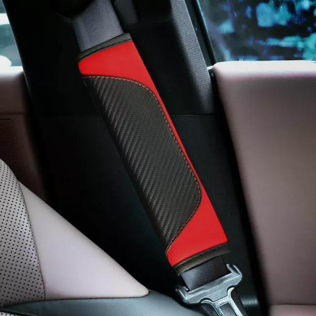 Carbon Fiber Car Seat Belt Pad Cover Protect Cushion Shoulder guard black+red