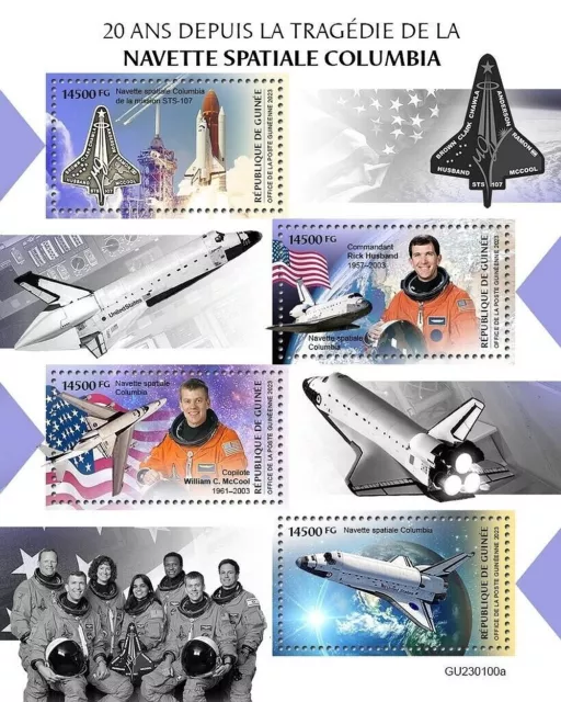 Space Shuttle COLUMBIA Tragedy NASA Astronauts Stamp Sheet (2023 Guinea)