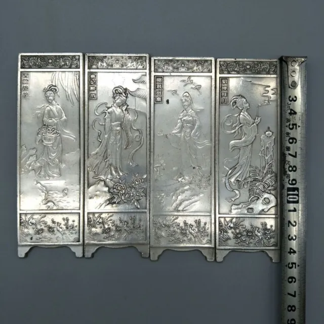 4 pcs old China tibet Silver token beauty woman statue Collection Fengshui