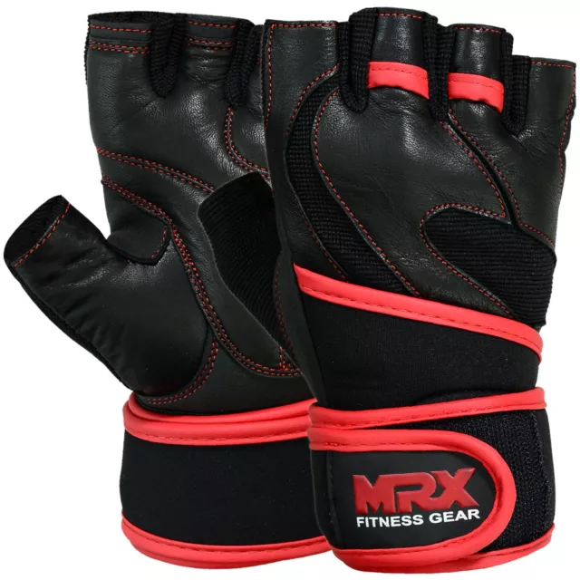 Weight Lifting Gloves Leather Workout Gym Exercise Training Wrist Support Strap