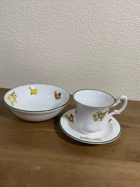 Rare Collectable Royal Vale Childrens Cup, Saucer & Bowl Set Farm Animals