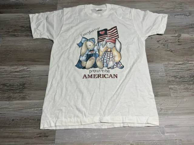 Vtg NOS Bunny Rabbit American Flag Patriotic T-Shirt Youth XL Single Stitch #2