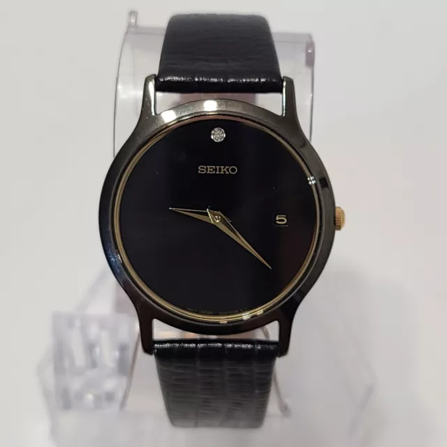 RARE VINTAGE MEN'S Seiko Quartz Slim Black/Gold Watch Diamond 7N00-8A49  Japan $ - PicClick
