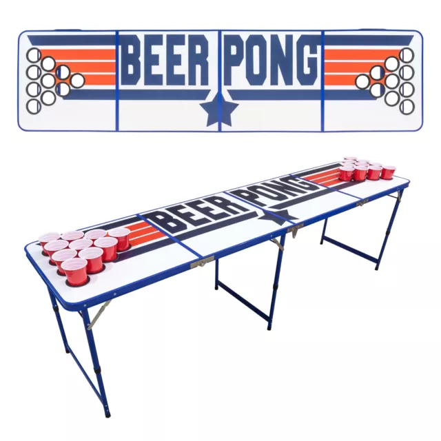 TOP GUN BEER PONG TABLE 8ft - Cup Holder Cut Outs | Party Drinking Game 240cm