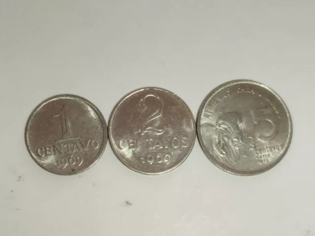 RARE BRAZIL COIN 1 Centavo 1969,2 Centavos 1969,5 Centavos 1975 / 3x ...
