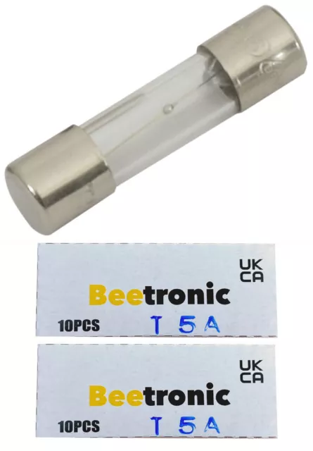 Beetronic 20 x T5A 5A 5 Amp Anti-Surge Time Delay Glass Fuse 20x5mm 250v