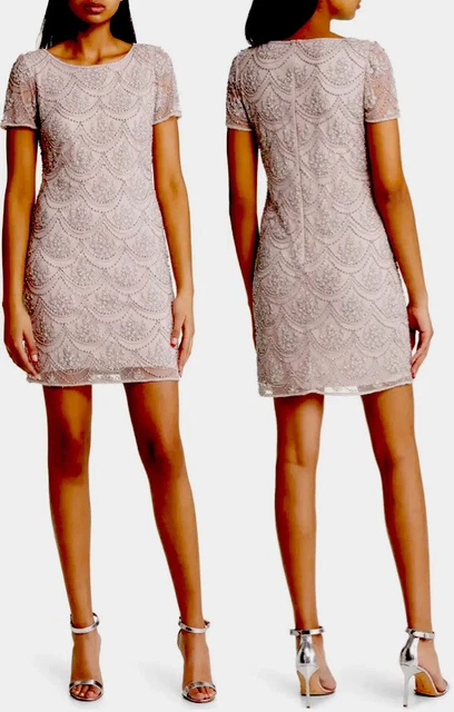Pisarro Nights Beaded Shift Cocktail Dress Size 12 In Lilac Wedding , Party, New