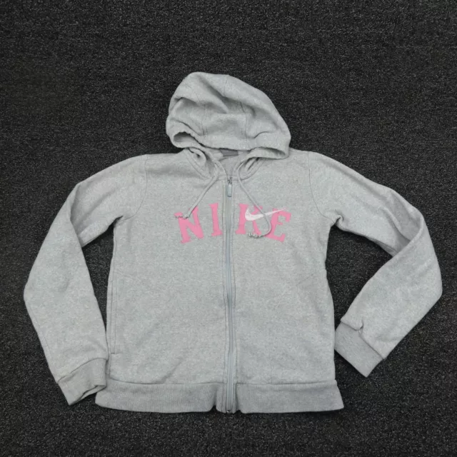 Giacca Nike Ragazze Grigio Medio Centro Logo Zip Intera Con Cappuccio Maniche Lunghe Giovani