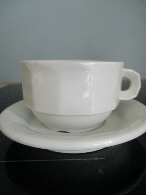2 grandes tasses Soucoupes bistrot en porcelaine blanche, Pillivuyt vintage N°1 3