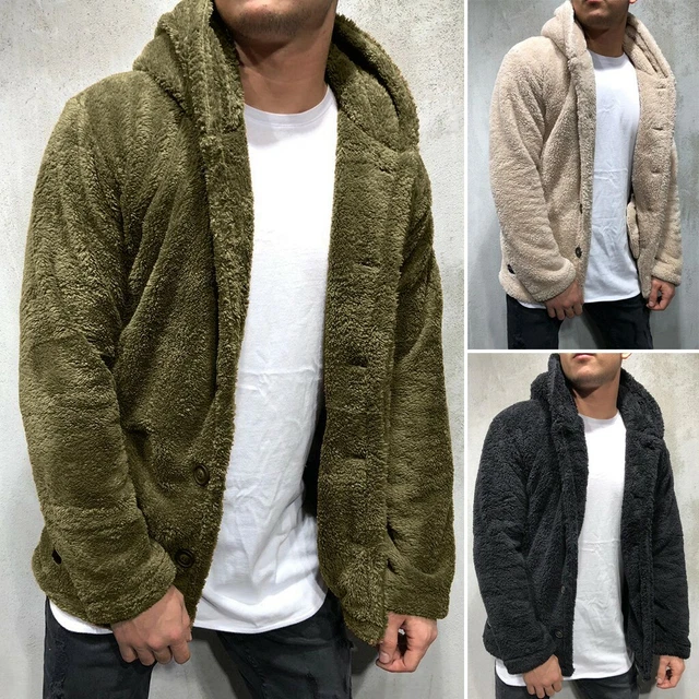 Mens Teddy Bear Fluffy Fur Cardigan Hoodie Soft Fleece Warm Jacket Winter Coat1