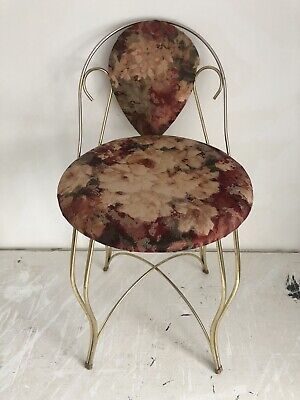 Vintage Art Deco Floral Brass Metal SHORT Vanity Bench Chair Stool 2