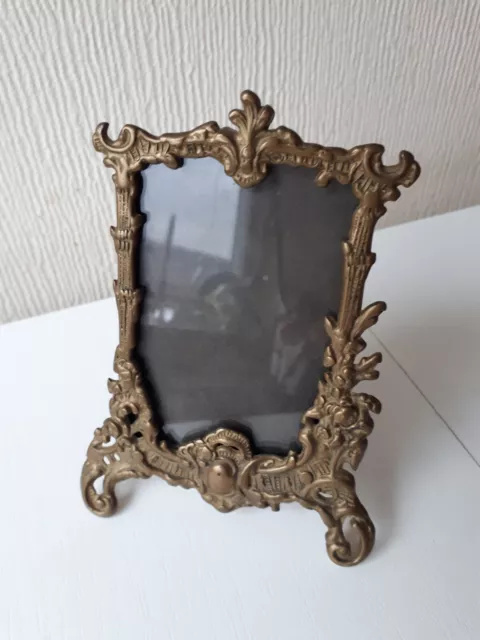 Vintage Ornate Cast Brass Small Photo Frame Easel Stand  13cm X 6.5cm