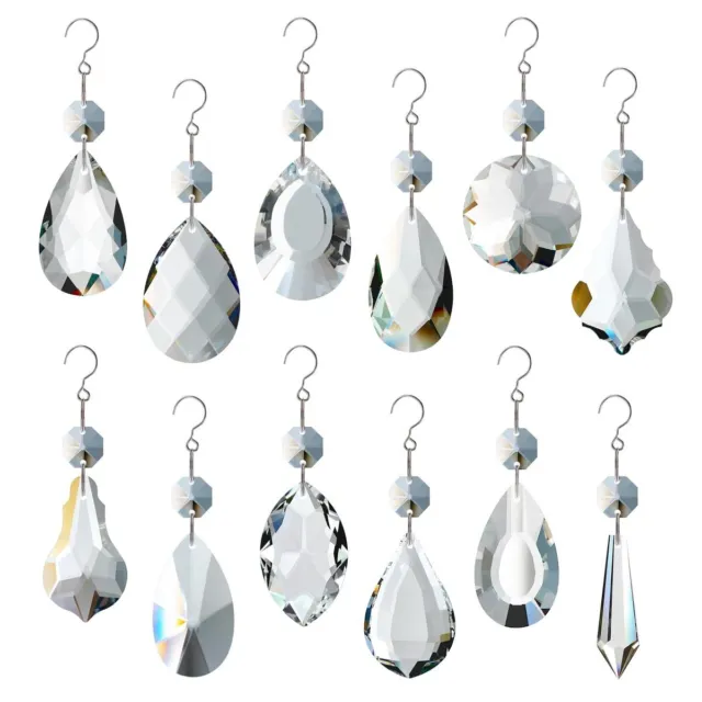 12 Pack Teardrop Crystal Chandelier Prisms Hanging Glass Pendants