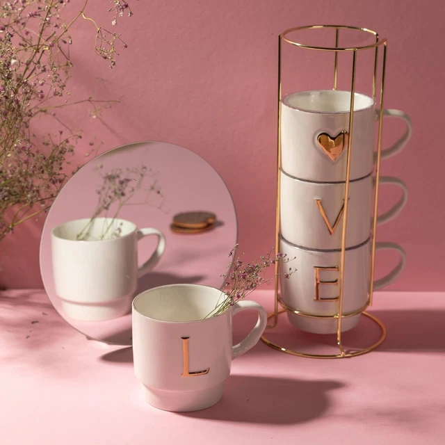 Becher Tassen 4er Set Porzellan Kaffeebecher Teebecher Weiß FLORINA 330 ml