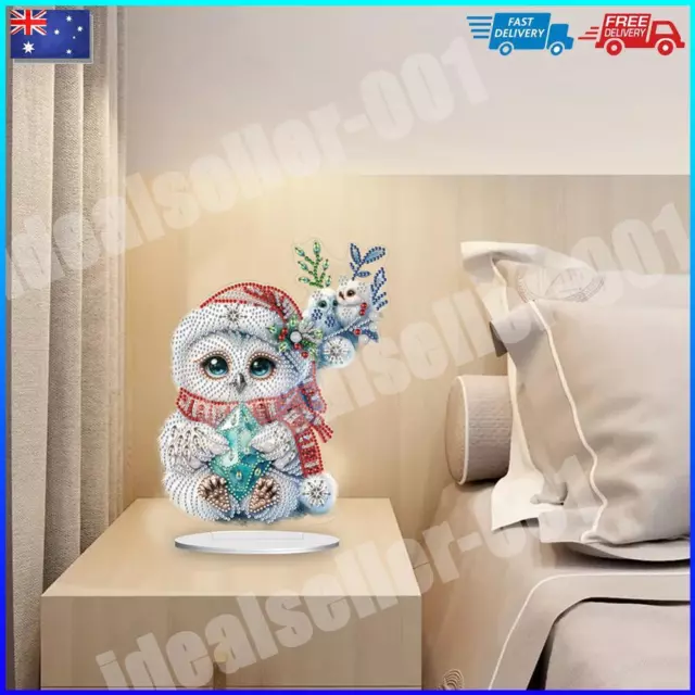 - White Owl 5D DIY Diamond Painting Desktop Ornaments Kit for Office Desktop Dec