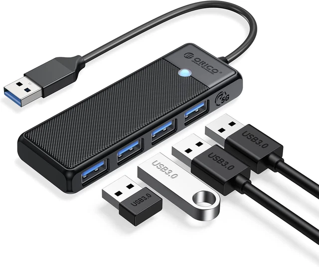 4-Port USB 3.0 Hub, Ultra Slim USB Splitter for Laptop for MacBook (Black/0.5Ft)