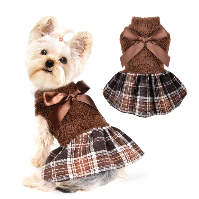 Yikeyo Dog / Cat Sweater Dress Size LARGE Brown Plaid Winter Pet Girl Clothes